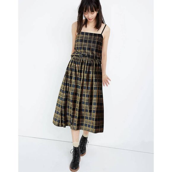 Madewell Dresses & Skirts - Madewell NWT Pleated Velvet Midi Skirt in Plaid XL